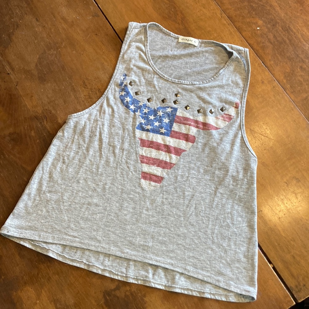 Steer skull flag print top